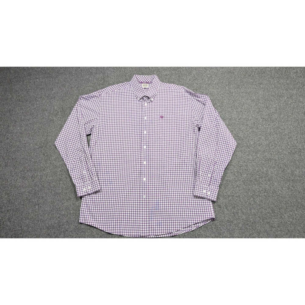 Cinch Shirt Mens Large Purple Check Embroidered Logo Quiet Luxury Workwear